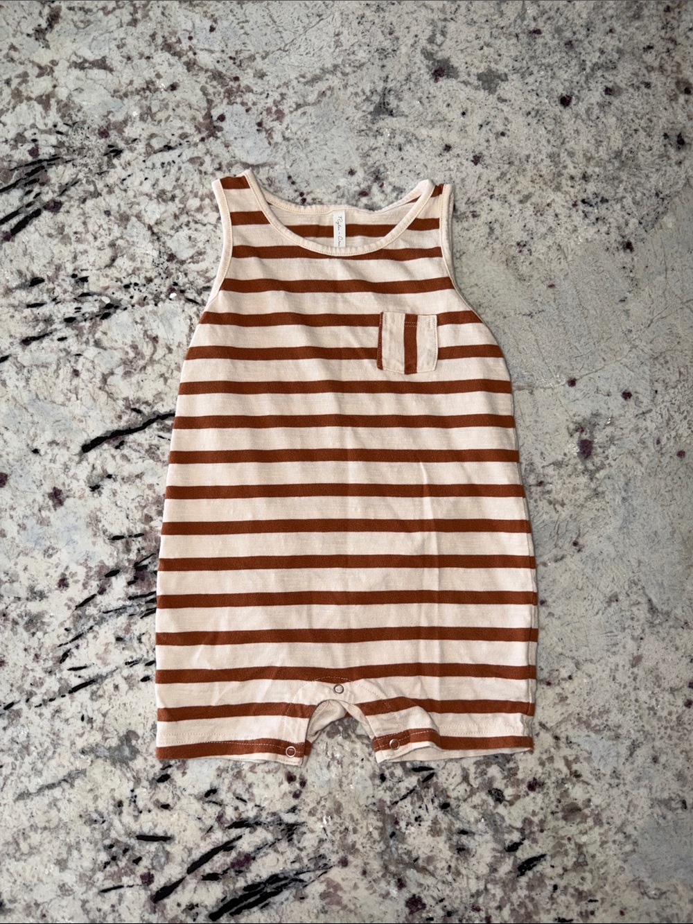 Rylee + Cru Cotton Striped Romper with Pocket Brown - Size 18-24 Mo